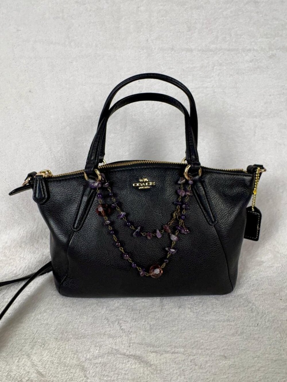 Coach Small Kelsey Satchel in Black Pebble Leather